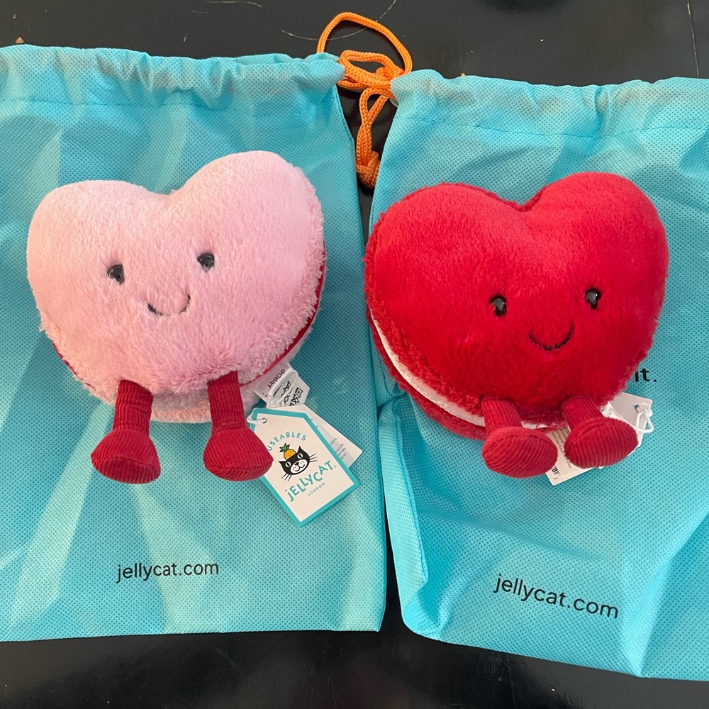 NWT Jellycat Colette Heart Macaron Pink Heart & Arlette Heart Macaron Red